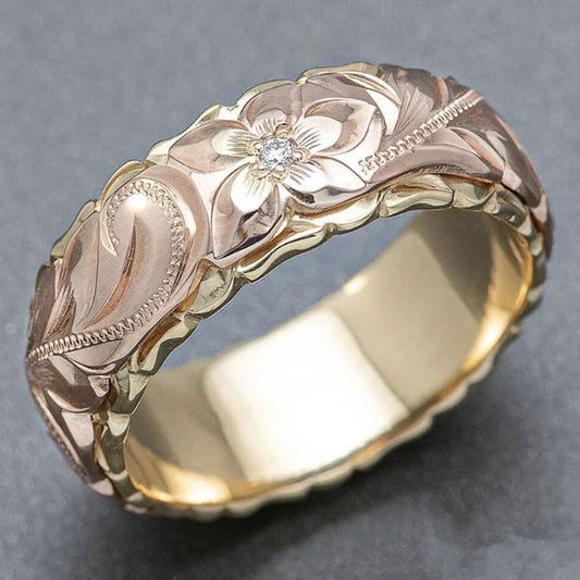 Anello d'oro con fiore rosa vintage