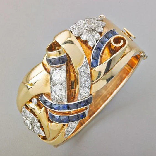 Anello d'oro vintage con zirconi blu