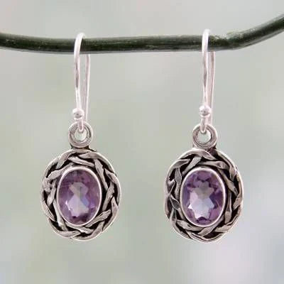 Orecchini di vetro tondo viola vintage