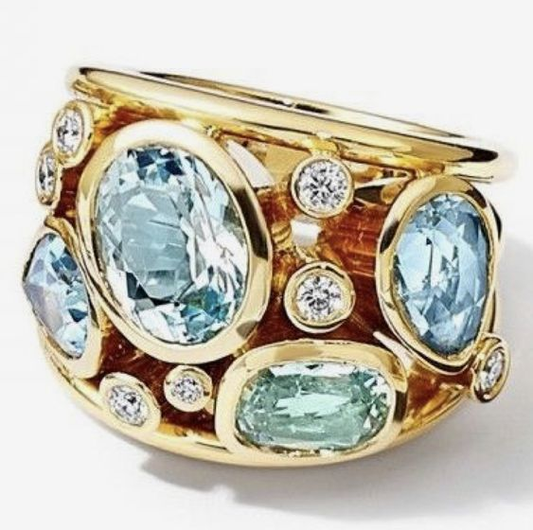 Anello vintage in vetro blu intarsiato