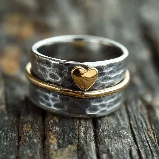 Anello d'epoca argentato linea Cuore d'oro