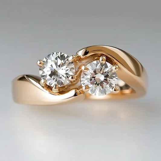 Anello d'oro vintage con zirconi ondulati